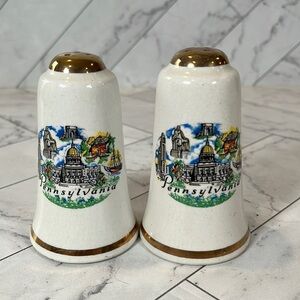 Vintage Set of Salt and Pepper Shakers Pennsylvania Bell Ceramic Gold Rimmed